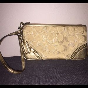 NWOT! Gold Metallic Coach Wristlet!